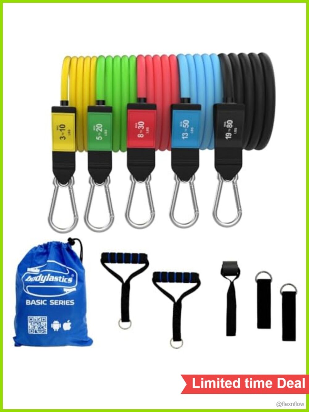 Resistance Bands Set with Handles, Ankle Straps & Door Anchor - Natural Rubber